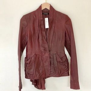Nanette Lepore Oxblood Leather Peplum Jacket sz 0